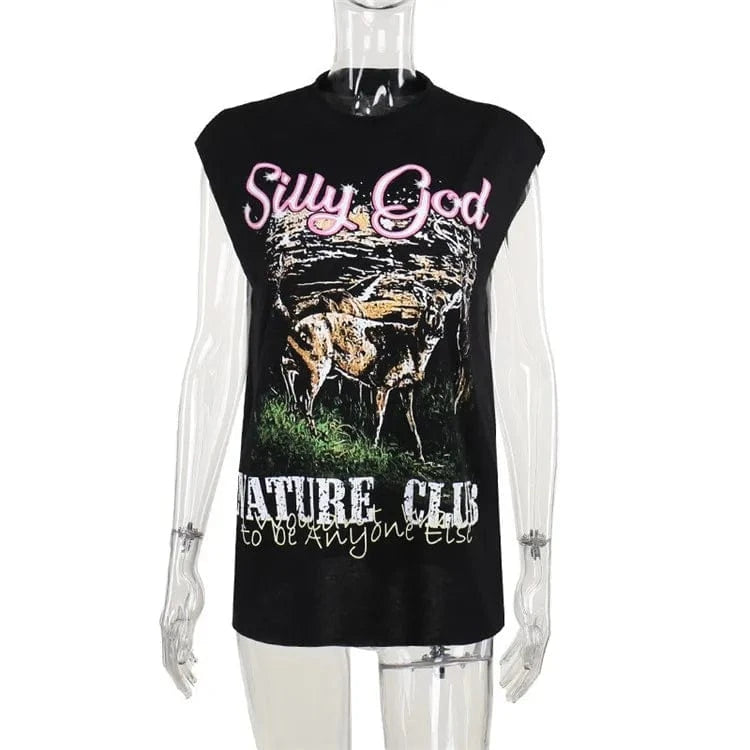 Graphic T Shirts Streetwear Womens Fashion Clothing Trends 2024 Summer Tops White Black Sleeveless Tees