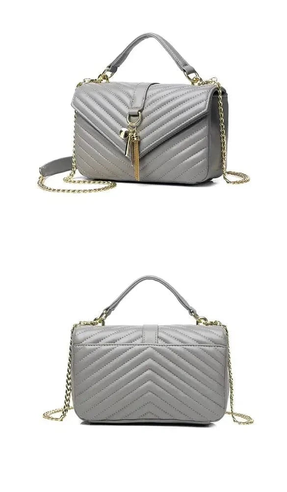 Gray fashion designer custom high quality luxury genuine leather metal decoration pendant women's shoulder messenger bags handbags