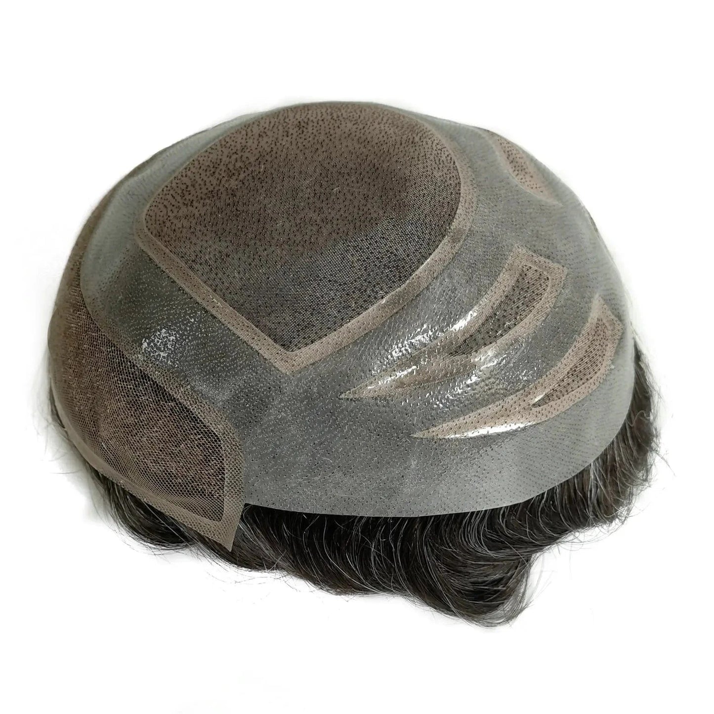 Gray Hair 4 Holes Mono Top Base Human Hair Men Toupee With Front Lace Bleached