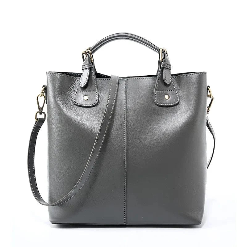 Gray High Quality Genuine Leather Handbag Design 2024 Shoulder Bag Real Leather Handbags For Women Luxury Leather Bag