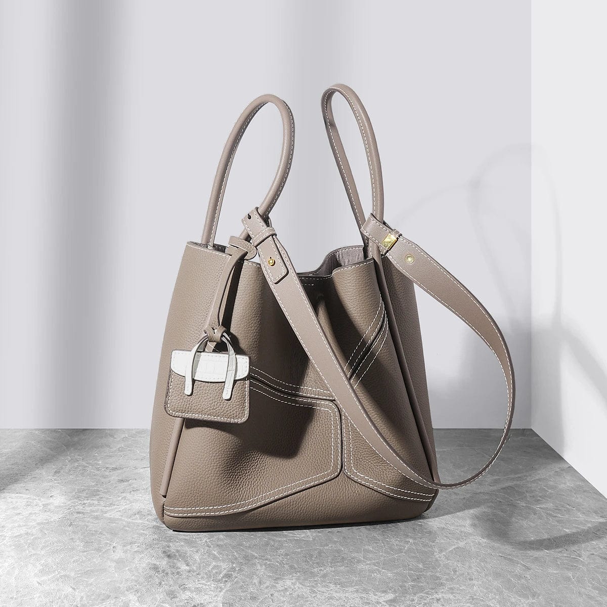 Gray OEM ODM Fashion Branded Women Designer Handbags Women'S Genuine Leather Hand Shoulder Bucket Tote Bags For Ladies Girls Luxury