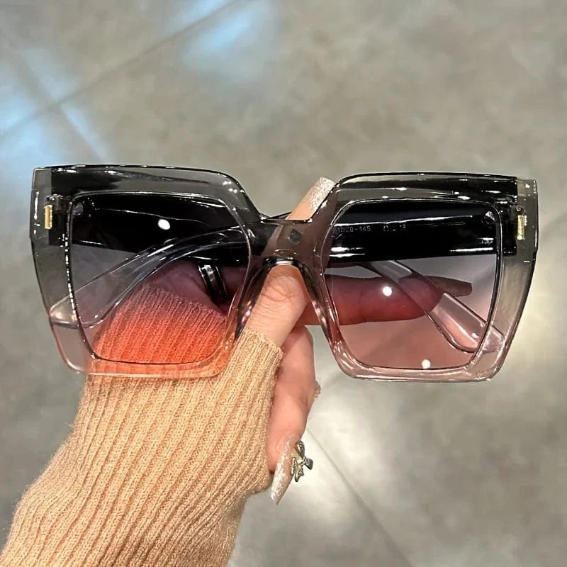 Gray Pink Gradient Fashion Sunglasses Large Square Rectangle Frame Anti-Reflective Lens Sport Eyewear Summer Beach Party Accessory