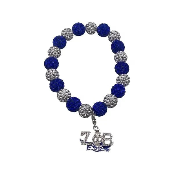 Greek Organizations Rhinestone Bracelets Blue White Zeta Phi Beta Shield Sorority Stretchy Bling Bracelet W  Lobster Clasp