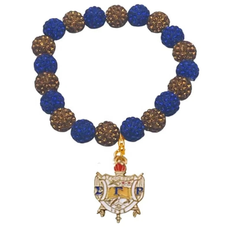 Greek Organizations Rhinestone Bracelets Blue White Zeta Phi Beta Shield Sorority Stretchy Bling Bracelet W  Lobster Clasp