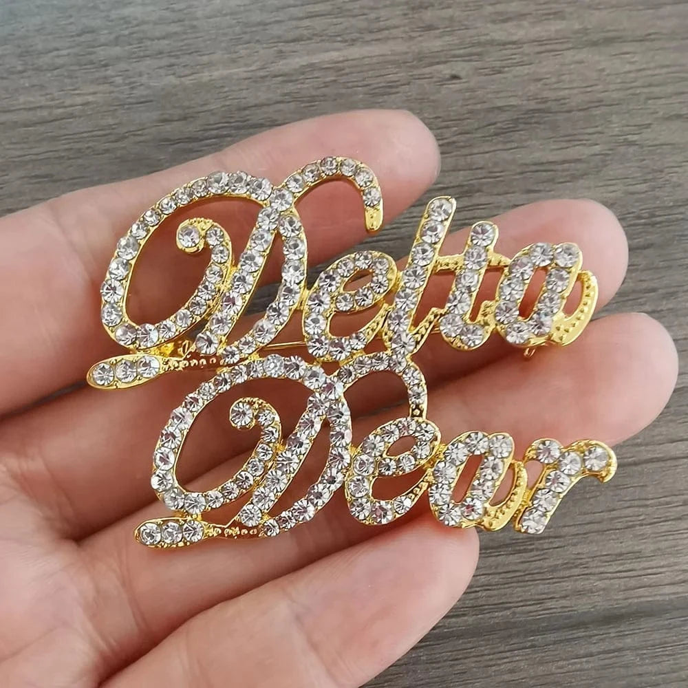 Greek Sorority  Letter Script Silver Dear Rhinestone Pearl word Brooches Pins accessories jewelry