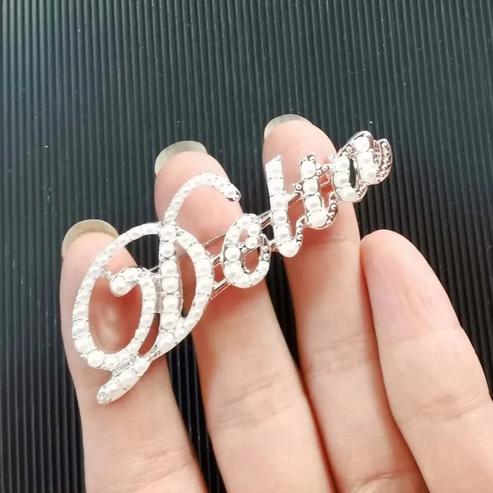 Greek Sorority  Letter Script Silver Dear Rhinestone Pearl word Brooches Pins accessories jewelry