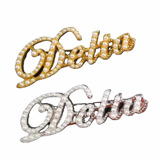 Greek Sorority  Letter Script Silver Dear Rhinestone Pearl word Brooches Pins accessories jewelry