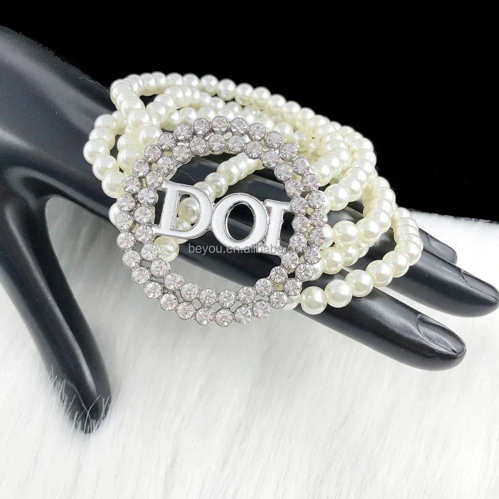 Greek Sorority Multichmber Pearl Rotundity DOI Letter Charm Bracelet Brooch Jewelry