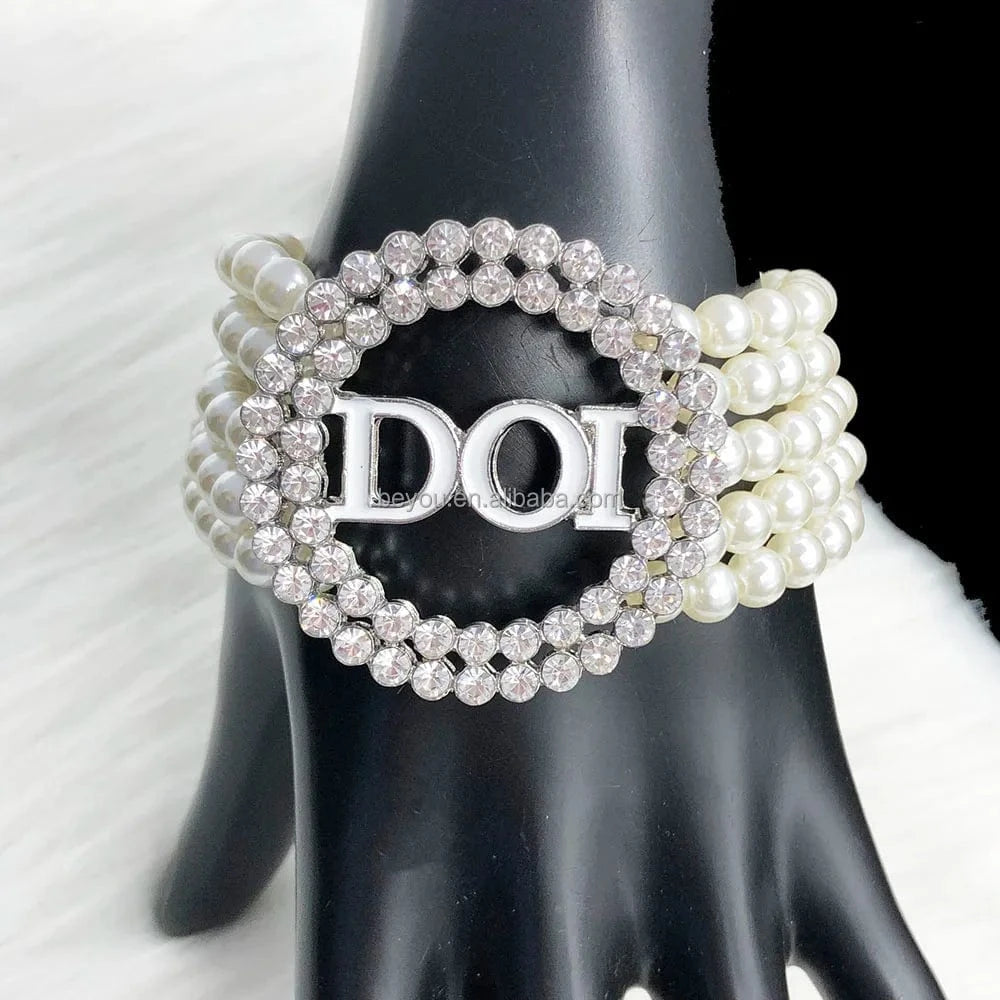 Greek Sorority Multichmber Pearl Rotundity DOI Letter Charm Bracelet Brooch Jewelry