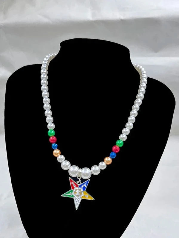 Greek Sorority OES Eastern StarHandmade Pendant Multilayer Imitation Pearl Bead Necklace