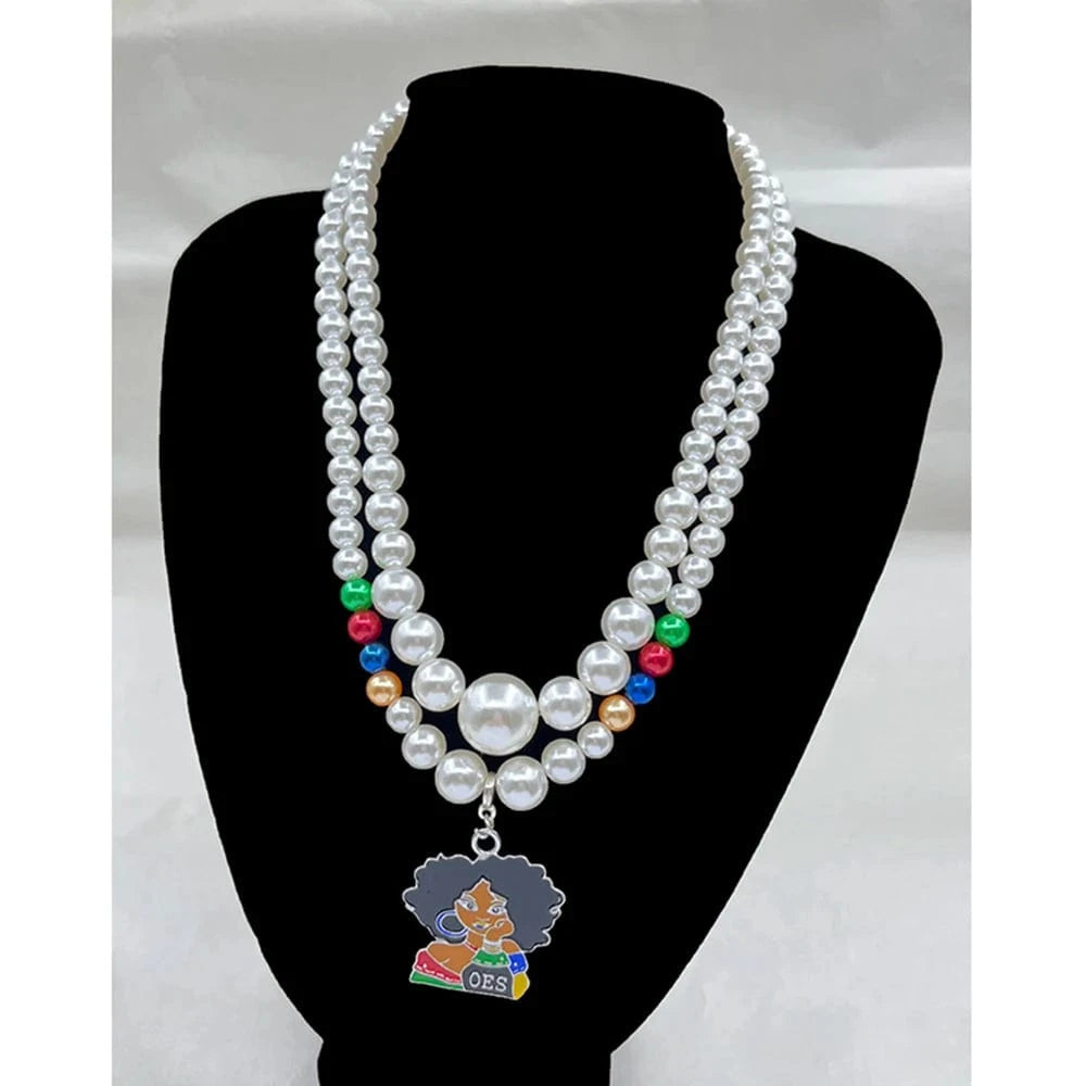 Greek Sorority OES Eastern StarHandmade Pendant Multilayer Imitation Pearl Bead Necklace