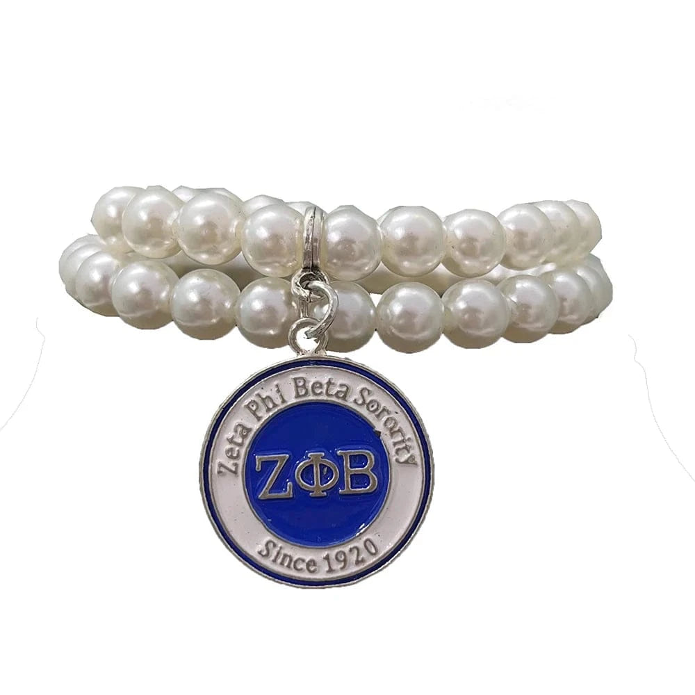 Greek Sorority Society ZOB charm ZETA PHI BETA Charms For Women imitation pearl Finer Girl shaped pendant bracelet