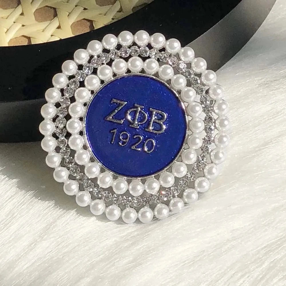 GREEK symbol brooch / 01 / Silver Plated Zeta Phi Beta Greek Sorority 1920 white Pearl Brooches Jewelry for Women Accessories