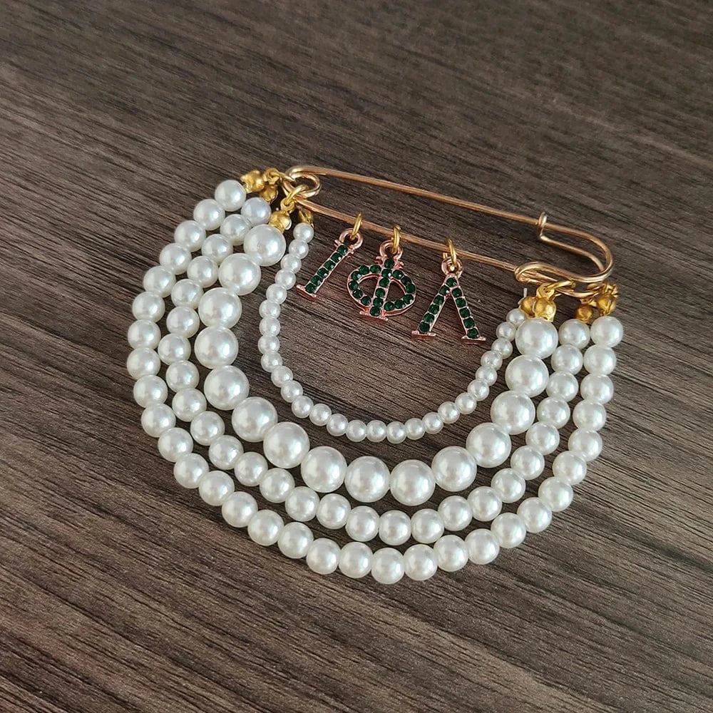 GREEK symbol brooch / A / Gold Plated Greek Sorority Iota Phi Lambda white pearl Sisters Wedding Party letter pendant brooch