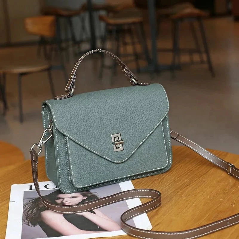 green / 21x7x16cm Women Natural Cow Genuine Leather Shoulder Bag Female Large Capacity Casual Crossbody Bag Lady Cowhide Fashion Commuting Handbag