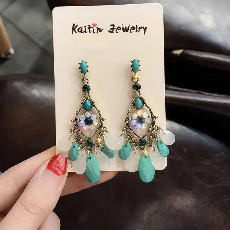 Green antique traditional opal huggie indian earrings jewelry