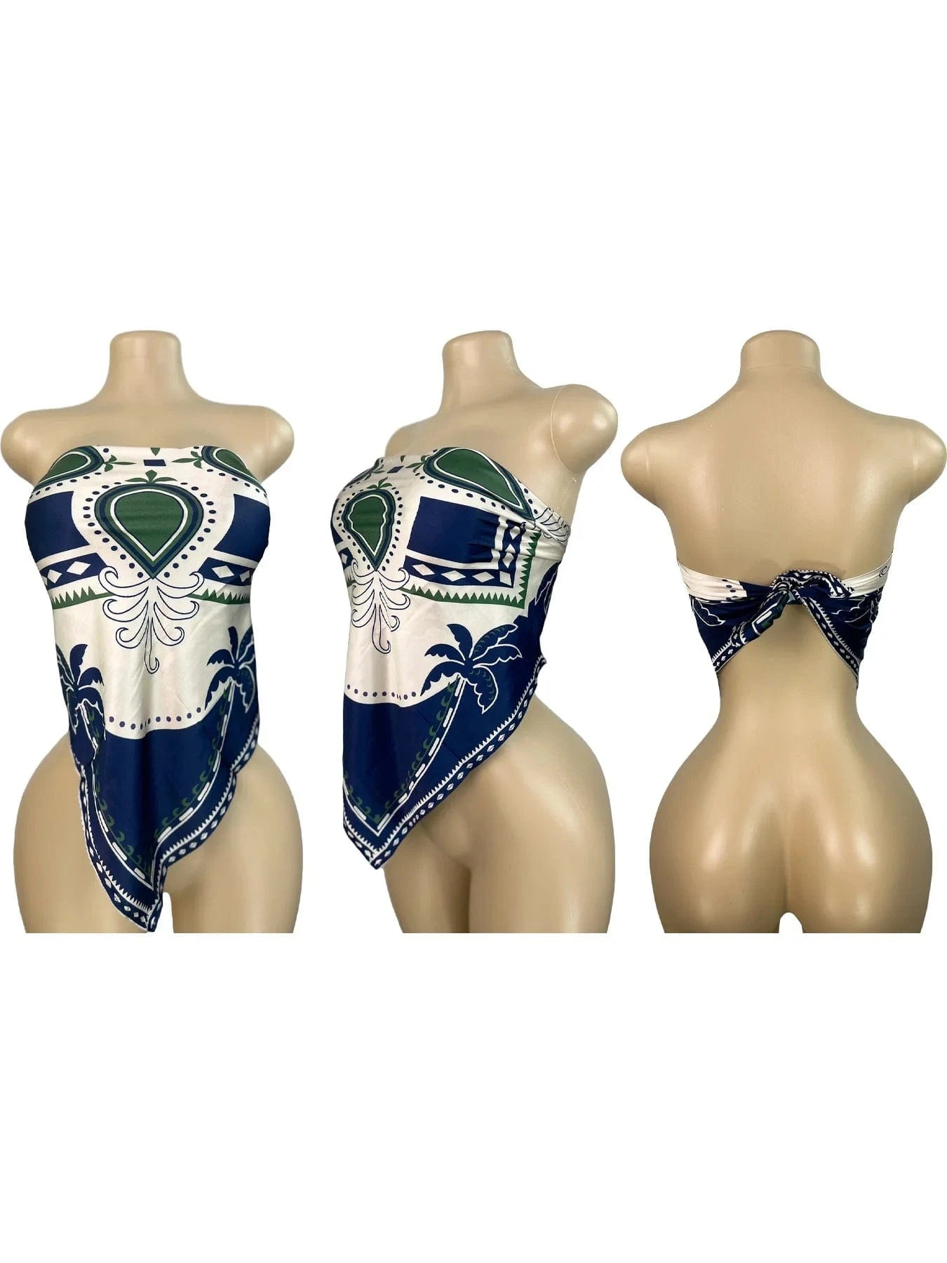 Green Blue Scarf / L 2025 Summer 2 Piece Set Woman Outfits Backless Print Scarf Tops and Shorts Suits Streetwear Sexy Club Two Piece Matching Sets