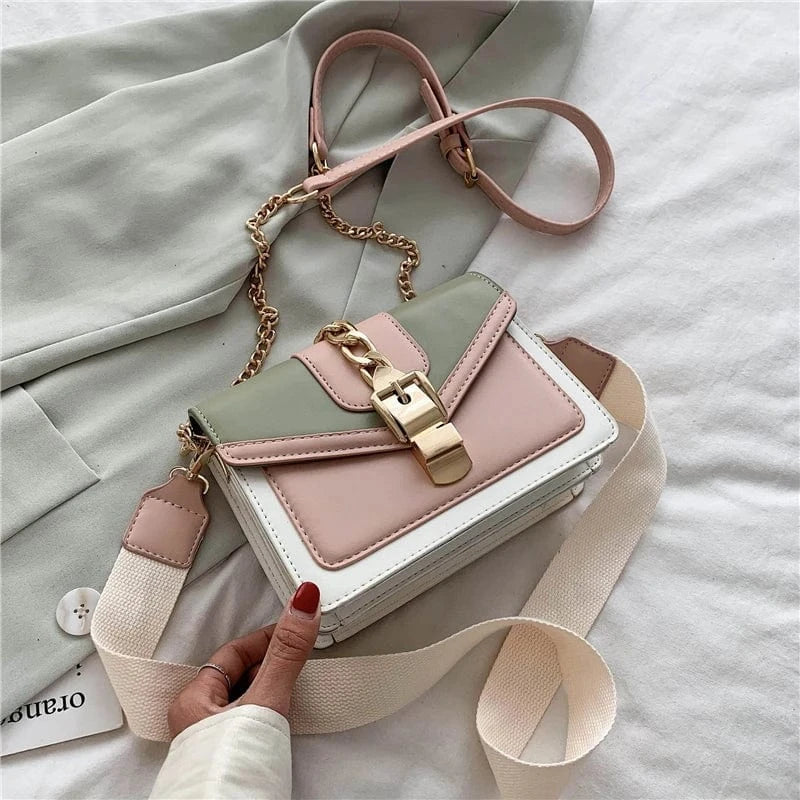 Green Contrast Color Fashion Chain Crossbody Bags PU Leather Ladies Handbags Luxury Small Women Hand Bags 2023