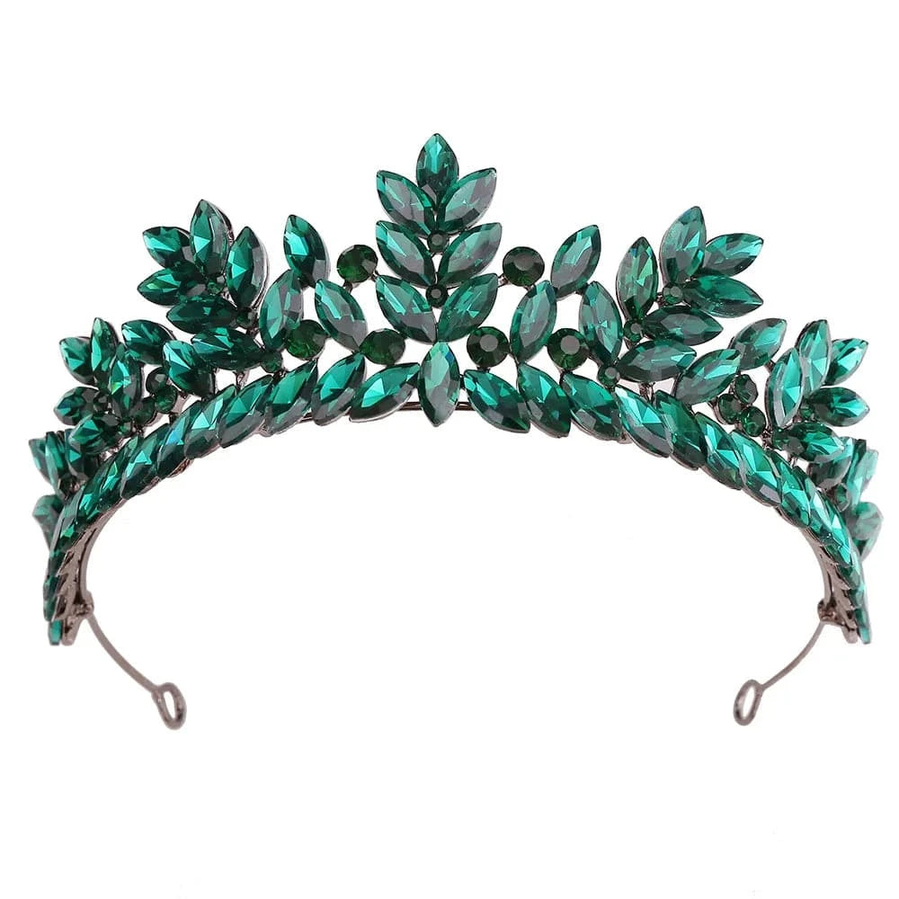 green crown DIEZI Baroque Vintage Black Metal Green Red Crystal Opal Tiara For Women Wedding Party Dress Elegant Queen Bridal Bride Crown