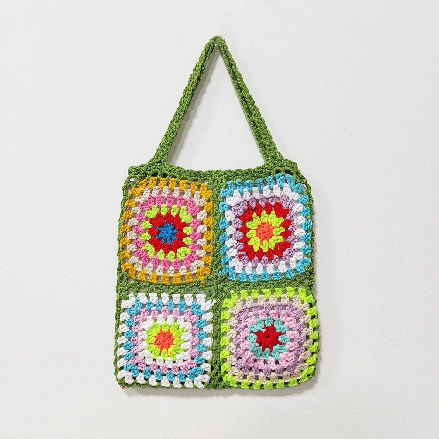 Green Factory Granny Granny Square Handmade Crochet Single Shoulder Tote Handbag