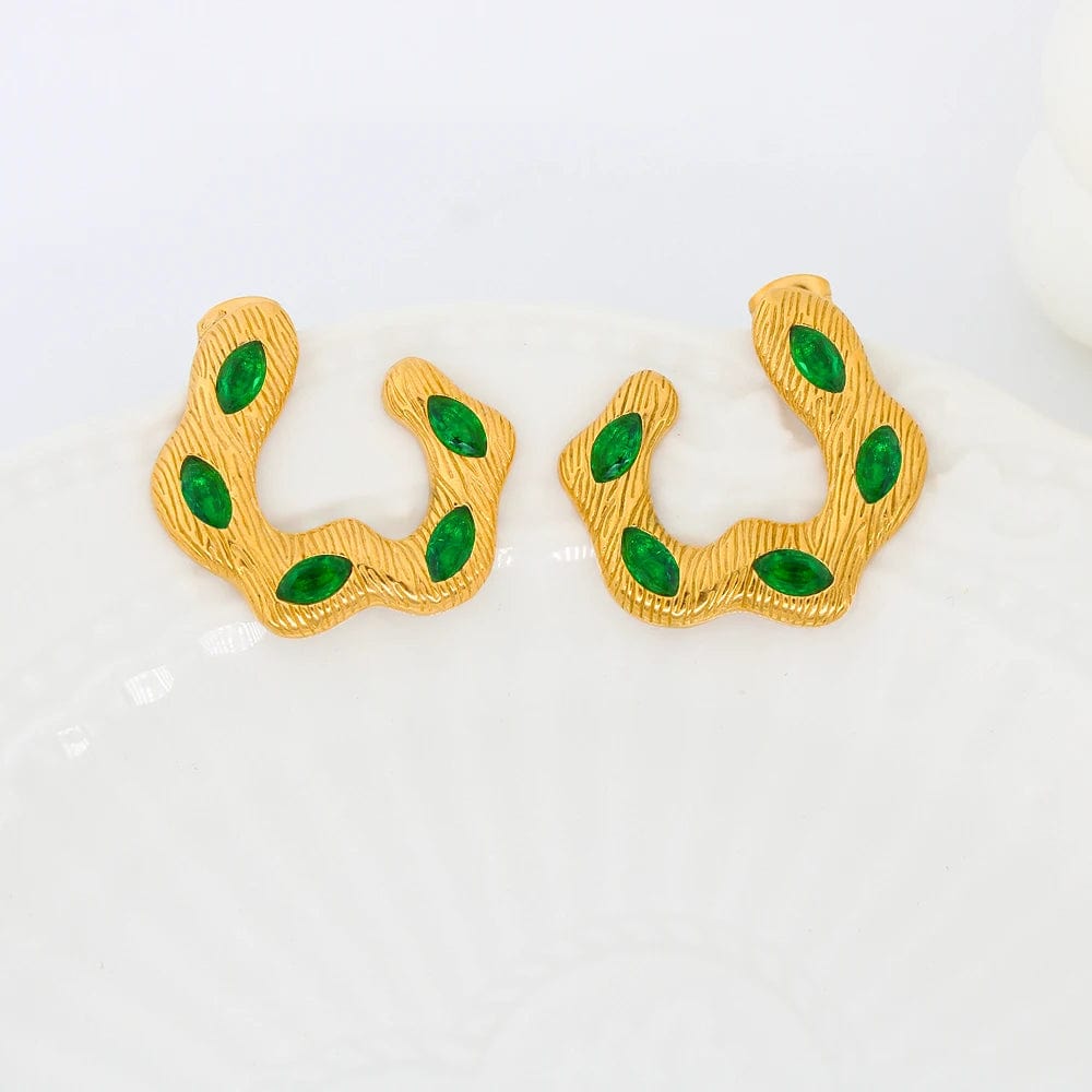 Green FANJIN Wholesale Fashion New Custom Candy Color Stainless Steel Jewelry Iced Out Cubic Zircon Baguette Stud Open Hoop Earrings