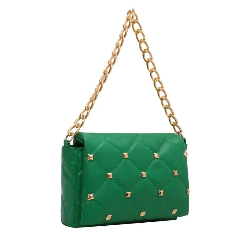 Green Fashion Chain Women Shoulder Messenger Bags Casual Ladies Quilted Crossbody Purse Handbags with Rivet