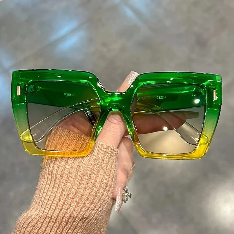 Green Gradient Fashion Sunglasses Large Square Rectangle Frame Anti-Reflective Lens Sport Eyewear Summer Beach Party Accessory