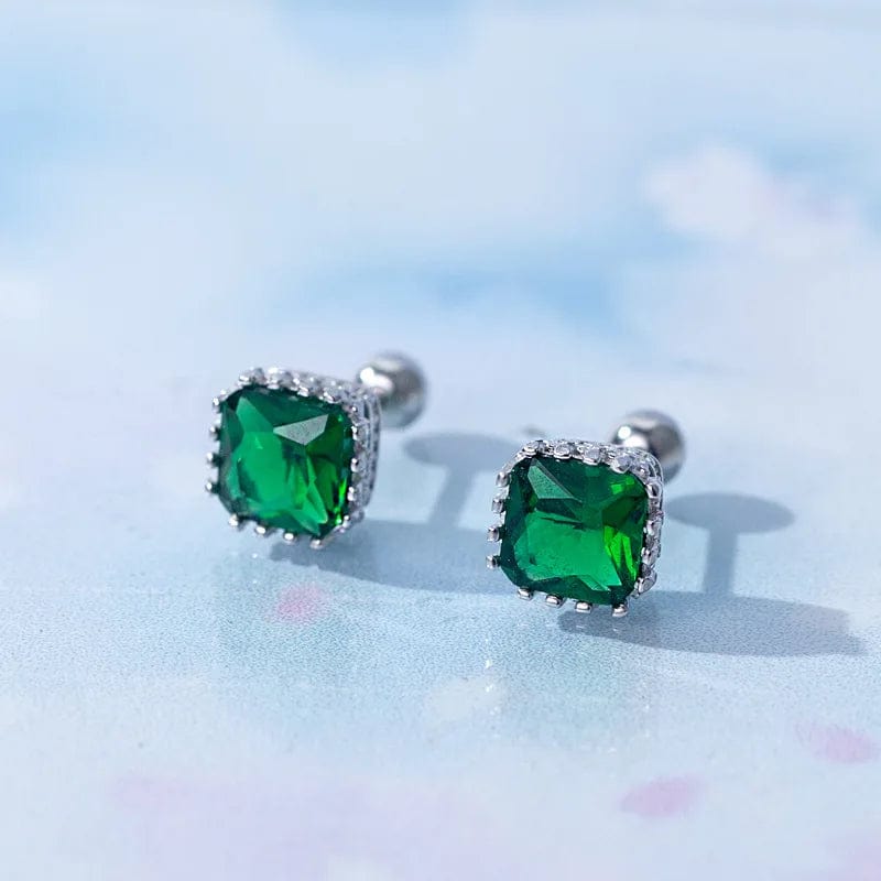Green Hot Sale Simple Fashion Pure 925 Sterling Silver jewelry Colorful square Shaped Zircon Stud Earring For Women Girls Gifts