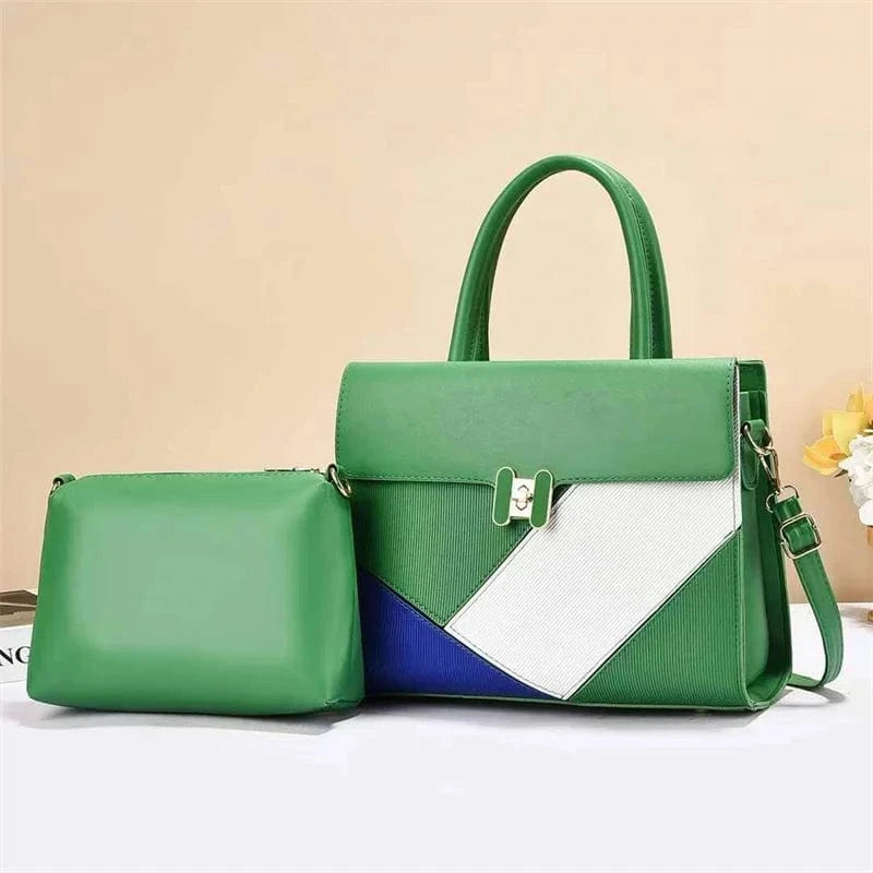 Green / L Women's New Style Large Capacity Zipper Shoulder Bag Simple Solid Color Two-Piece Handheld Polyester Feathers Pearl