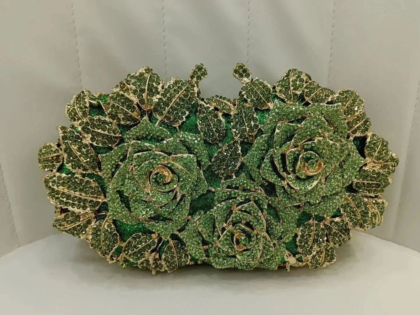 Green Luxury Crystal Gown Bags Evening Handbags Flower dress Clutch Purse Party Diamond Bag