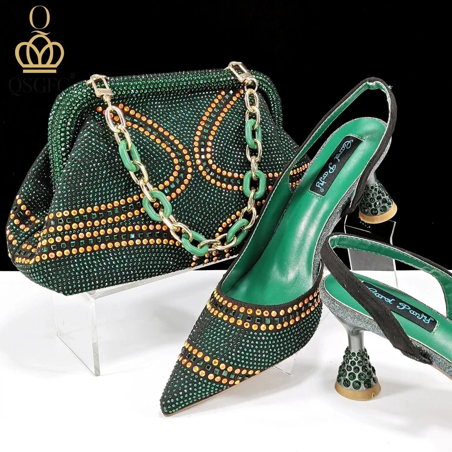 Green Luxury Designer African Italian Party Fashion Women Ladies Shoes and Hand Bags Handbags Set