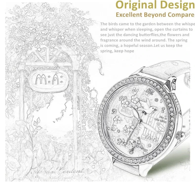 green M:N: Brand Fashion Watch Ladies Luxury Hand-made 3D Bird Girl Gift Quartz Wristwatches Waterproof Luminous for Women Reloj Mujer
