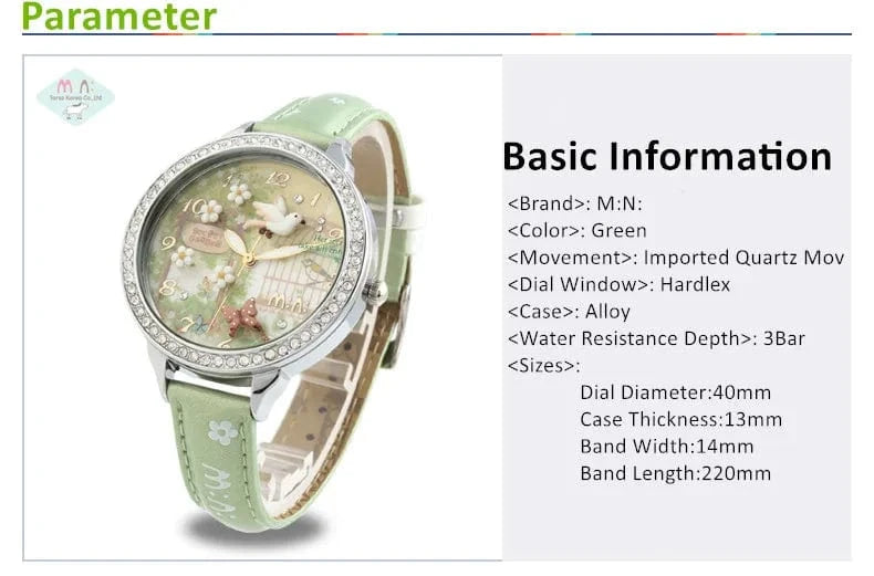 green M:N: Brand Fashion Watch Ladies Luxury Hand-made 3D Bird Girl Gift Quartz Wristwatches Waterproof Luminous for Women Reloj Mujer