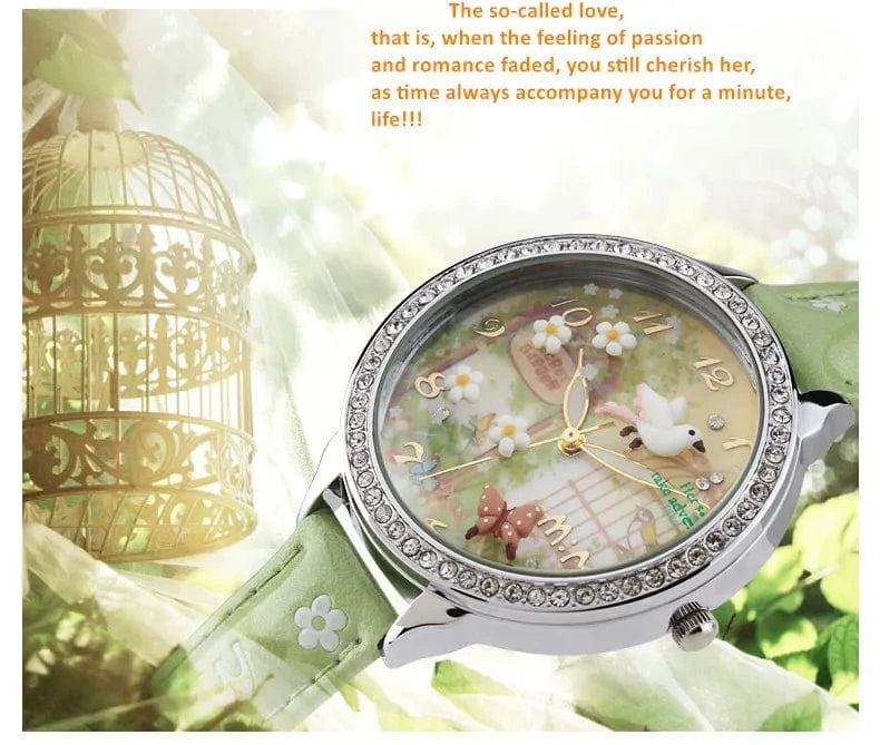 green M:N: Brand Fashion Watch Ladies Luxury Hand-made 3D Bird Girl Gift Quartz Wristwatches Waterproof Luminous for Women Reloj Mujer