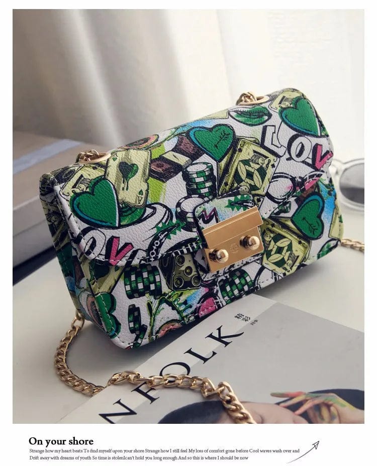 Green New Women Bags Summer Graffiti Ladies designer handbags high quality chain mini bag women messenger bags for women Clutch