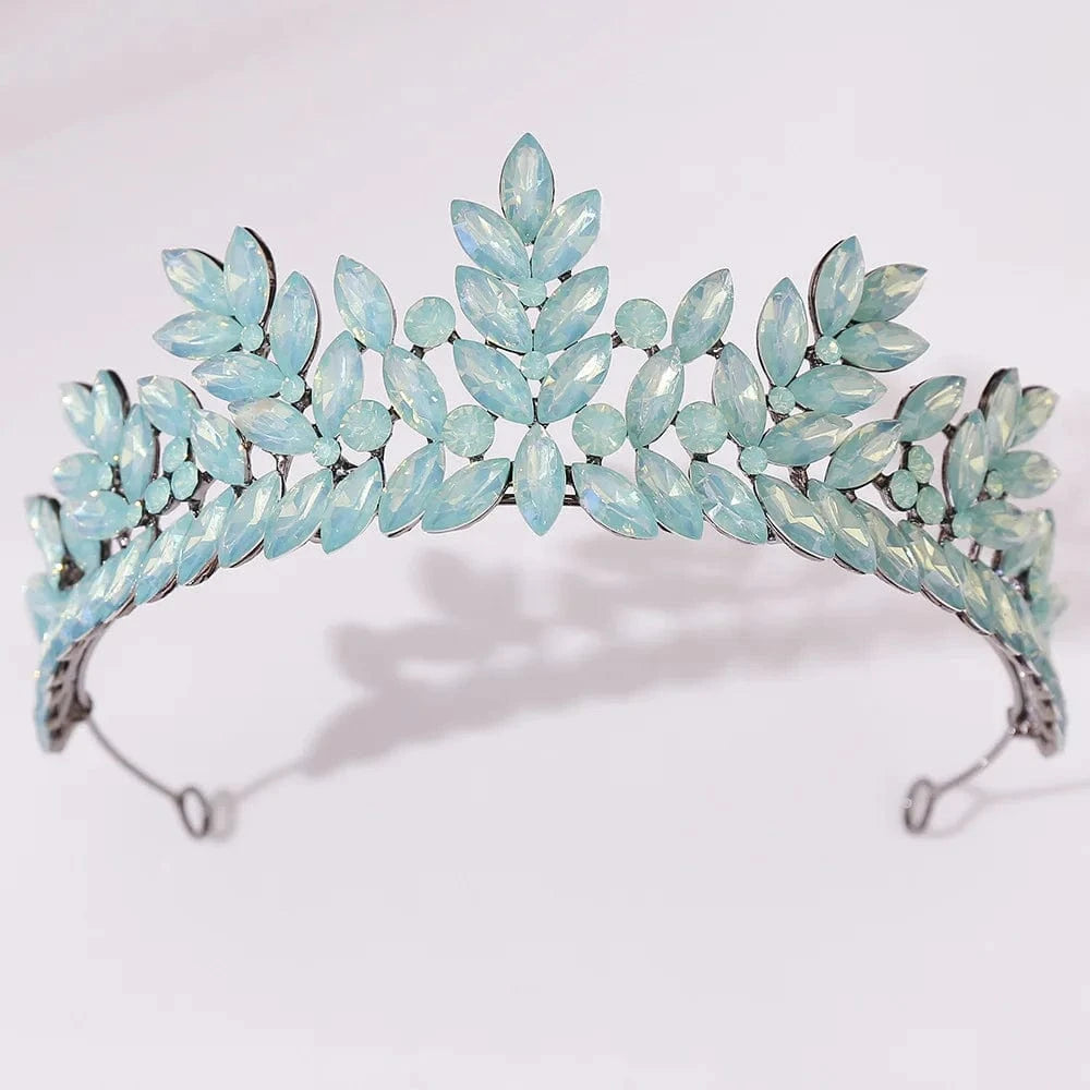 green opal crown DIEZI Baroque Vintage Black Metal Green Red Crystal Opal Tiara For Women Wedding Party Dress Elegant Queen Bridal Bride Crown