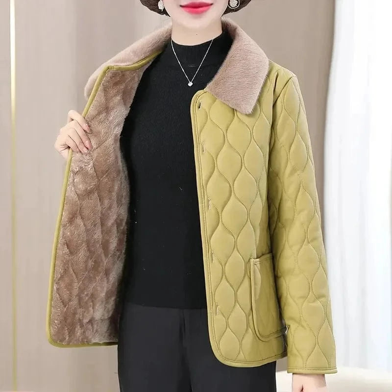 Green Plush 1 / L Winter Plush Jacket Winter Mom's Fashion Plus Size Loose Thick Fur Collar Coat For Mid-Aged Women With Velvet Warm Quilted Coat