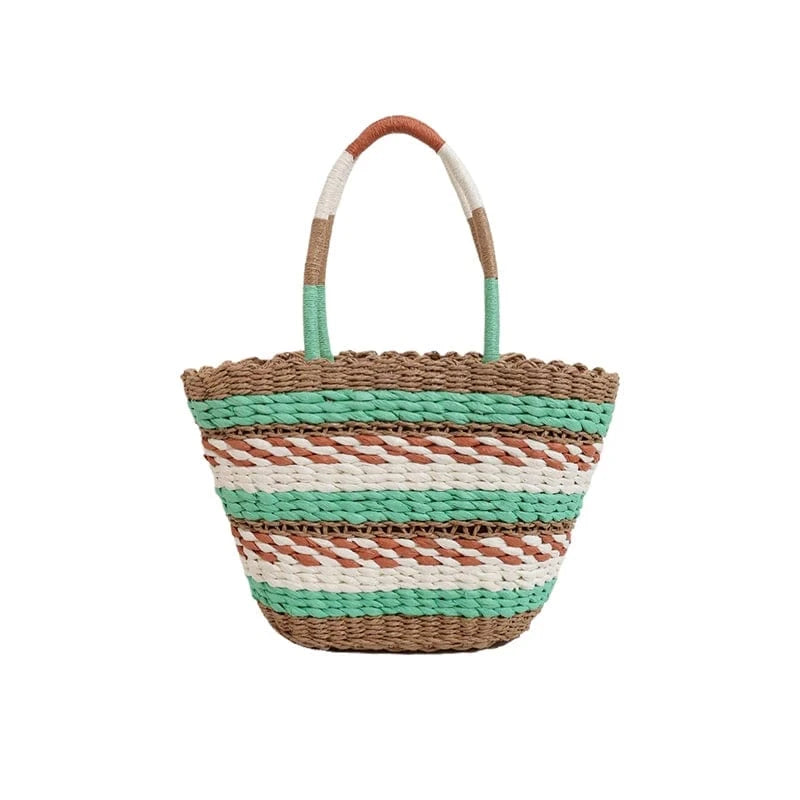 Green Popular Grass Woven Bag 2024 Handmade Woven Beach Bag Retro Countryside Style Handbag