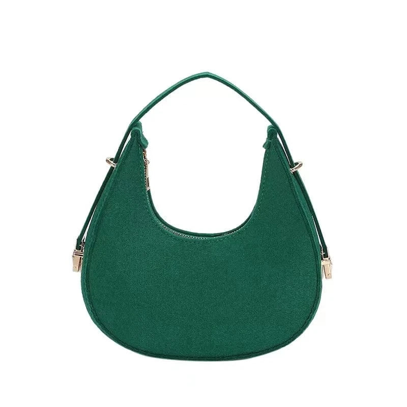 Green Retro fashion simple western handbag bag female 2024 autumn winter new Joker Korean felt cute girls women cloth bag