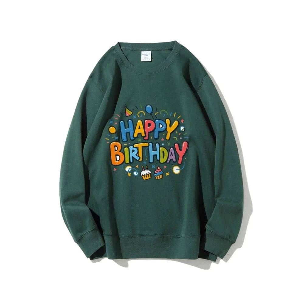 green / S Birthday Graphic Casual Sweatshirt Trendy Multi-Colored Cotton Soft Top New Fashion Crew Neck Pullover Long Sleeve Loose Sweater