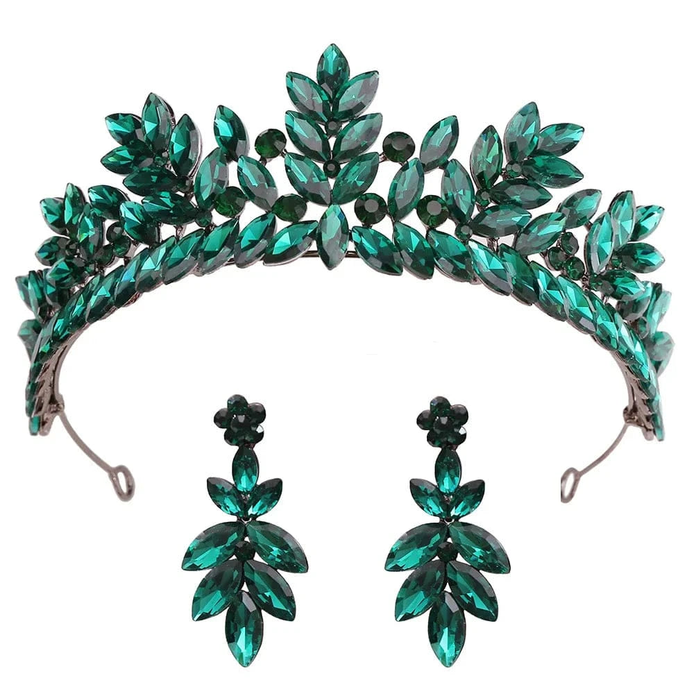 green set DIEZI Baroque Vintage Black Metal Green Red Crystal Opal Tiara For Women Wedding Party Dress Elegant Queen Bridal Bride Crown