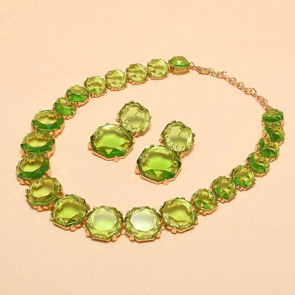 Green-Set High Quality Multicolor Resin Choker Necklace Women Jewelry Statement Collar Necklace Trendy Accessories Wholesale