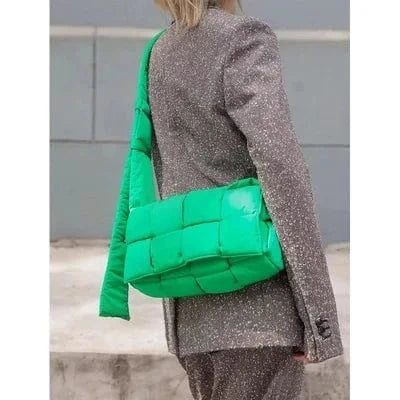 Green Sponge Woven Pillow Bag Net Celebrity The Same Cross-body Small Square Bag Shoulder Handbag Bag Female