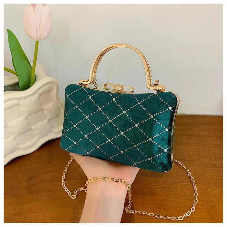 Green Wholesale New Fashion Velvet Ladies Box Bags Handbag Shoulder Crossbody Luxury Women Hand Dinner Bags For Party