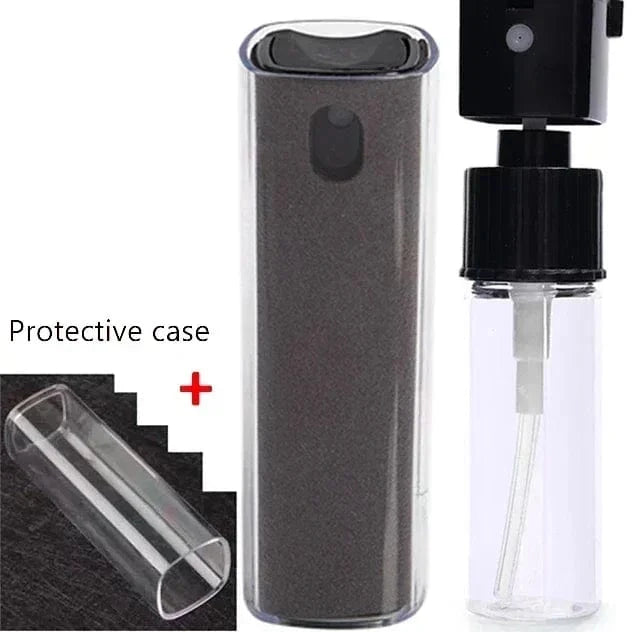 Grey with Case 4in1 Microfiber Screen Cleaner Spray Bottle for Mobile Phone Ipad Computer Microfiber Polish Cloth Wipe Cleaning Glasses Wipes