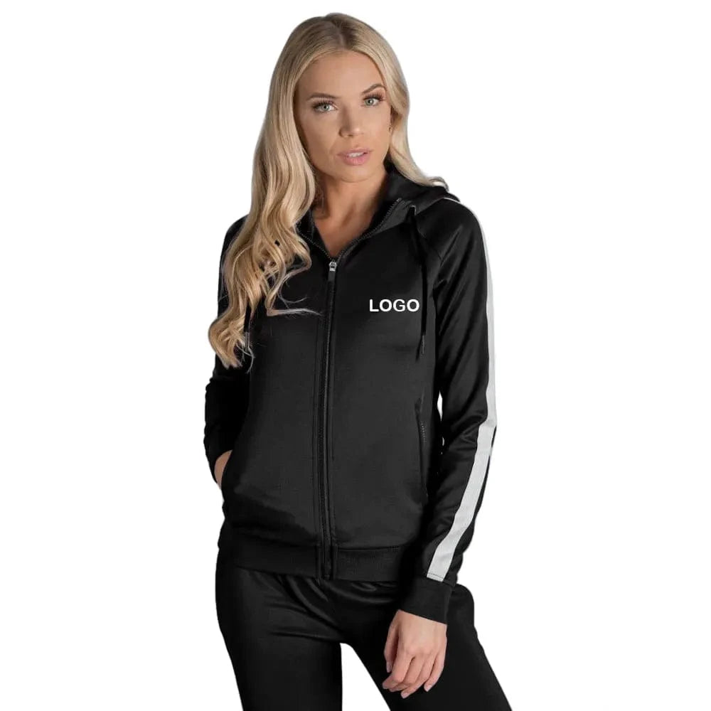 Grey Womens Sweat Suit Hoodie High Quality Blank Jogger 2 Piece Set Top Logo Custom Women Sweatsuit Set
