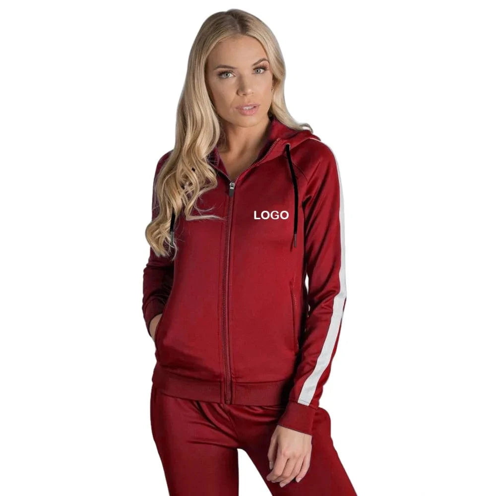 Grey Womens Sweat Suit Hoodie High Quality Blank Jogger 2 Piece Set Top Logo Custom Women Sweatsuit Set