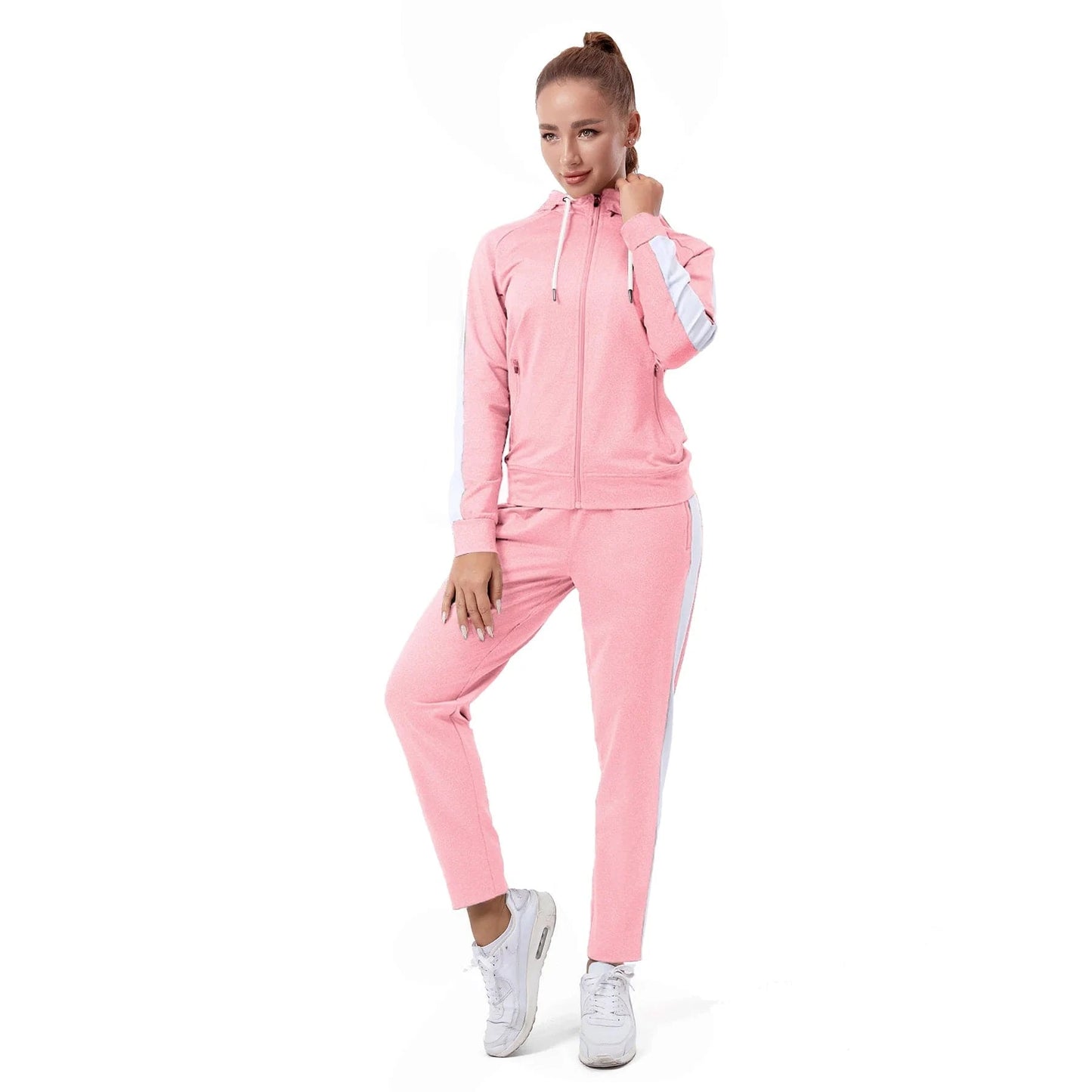 Grey Womens Sweat Suit Hoodie High Quality Blank Jogger 2 Piece Set Top Logo Custom Women Sweatsuit Set