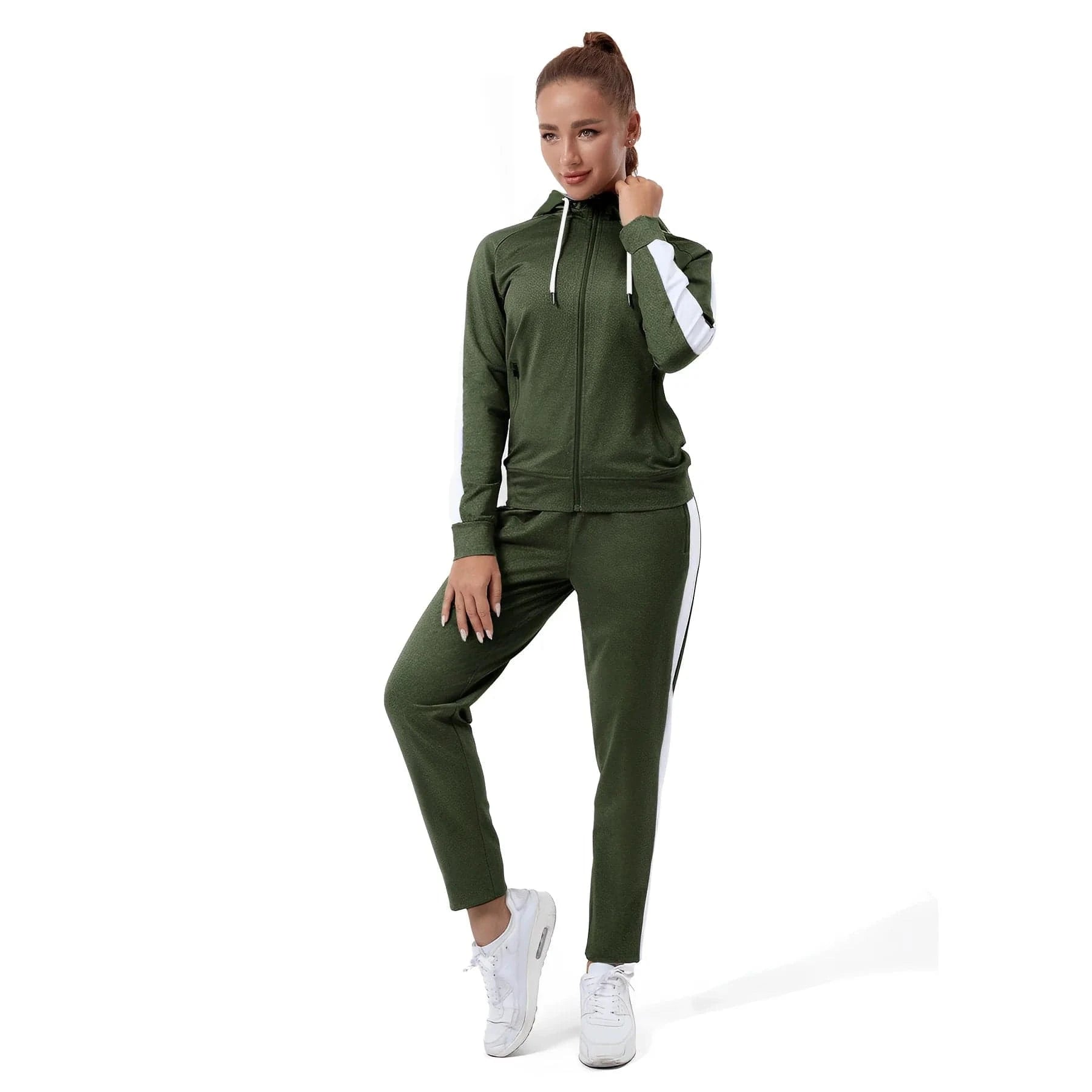 Grey Womens Sweat Suit Hoodie High Quality Blank Jogger 2 Piece Set Top Logo Custom Women Sweatsuit Set
