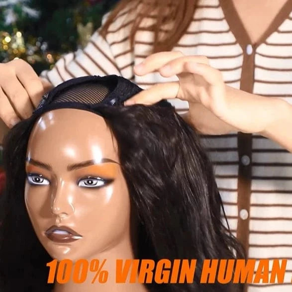 GS Thick 180% Density Straight U Part Wigs For Black Women, Middle Part Half Hand Tied Made U-Part Human Hair wigs